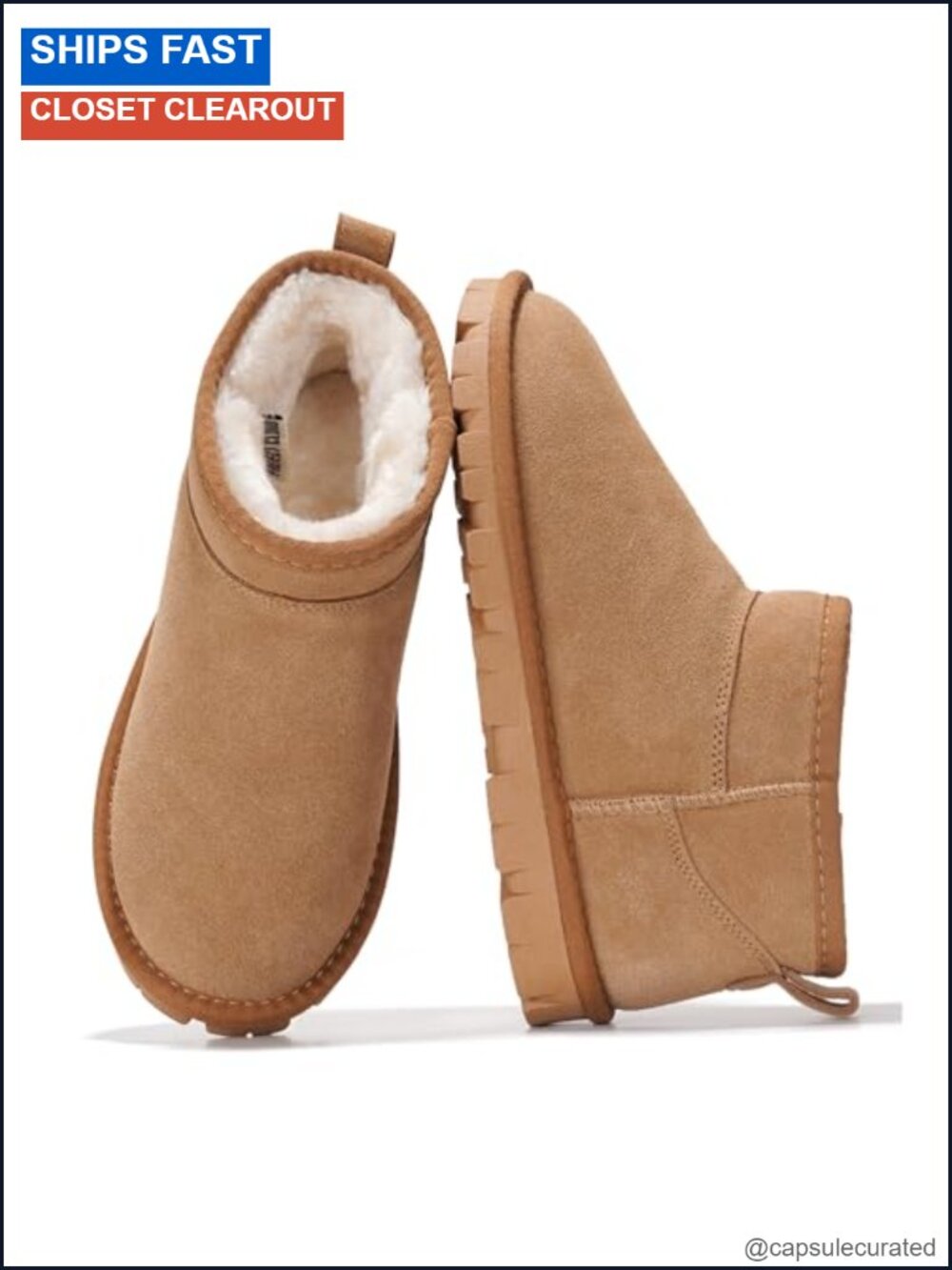 Genuine Leather Suede Ankle Boots Waterproof Faux Fur Lined Women